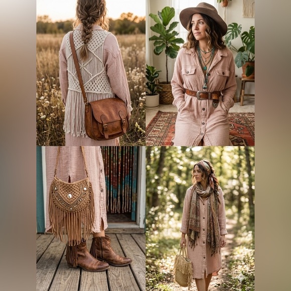 Oli & Hali Gauze Button Down Dress Duster Pink Bohemian Artsy Lagenlook,Small - Picture 2 of 7